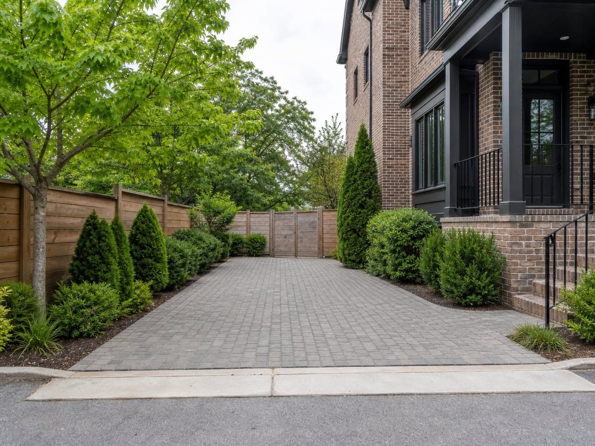 An open private driveway beside a Nashville home